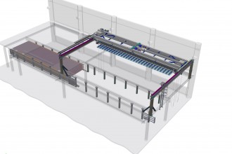 Carroponte per trasporto reti con magazzino reti